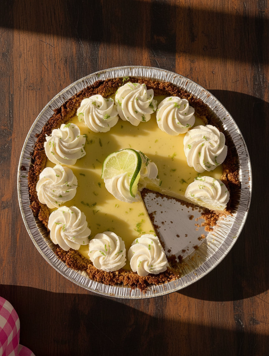 Key lime pie with whipped cream and lime zest on a white towel